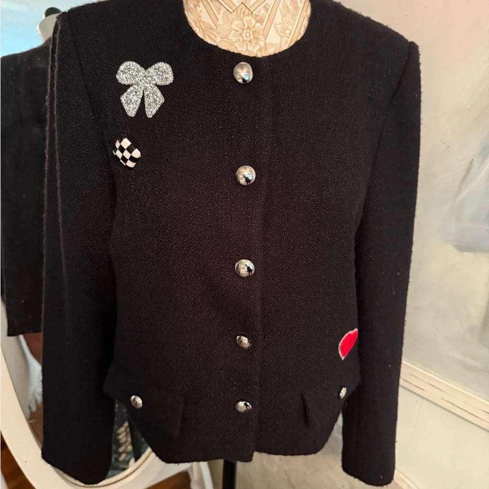 Anthropologie Black and Red Blazer with Heart Detail - Picture 6 of 12